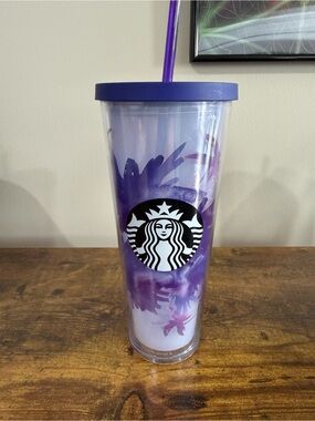 Starbucks 2016 Purple Lavender Watercolour Floral Tumbler Cold Cup Venti 24oz